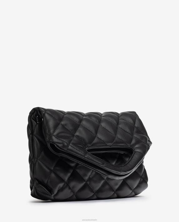 Unisa kvinnor svart quiltad väska med hopvikt flik 06DT1172