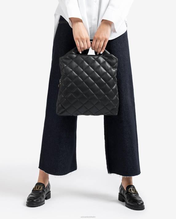 Unisa kvinnor svart quiltad väska med hopvikt flik 06DT1172