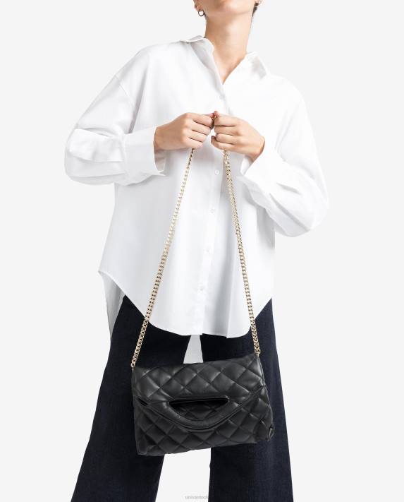 Unisa kvinnor svart quiltad väska med hopvikt flik 06DT1172