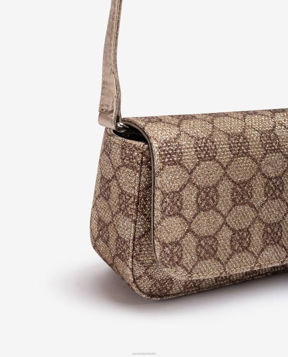 Unisa kvinnor brons glänsande tyg monogram party handväska 06DT1209