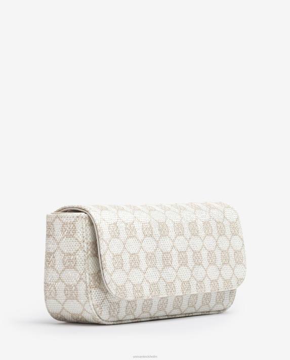 Unisa kvinnor vit glänsande tyg monogram party handväska 06DT1210