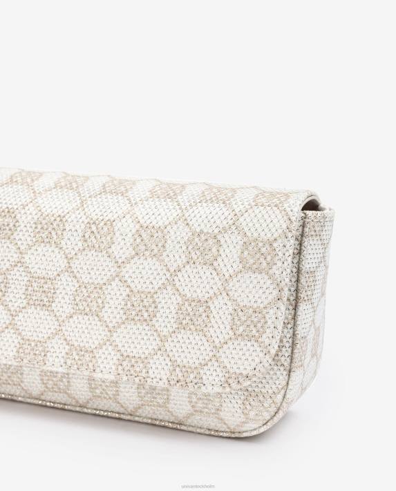 Unisa kvinnor vit glänsande tyg monogram party handväska 06DT1210