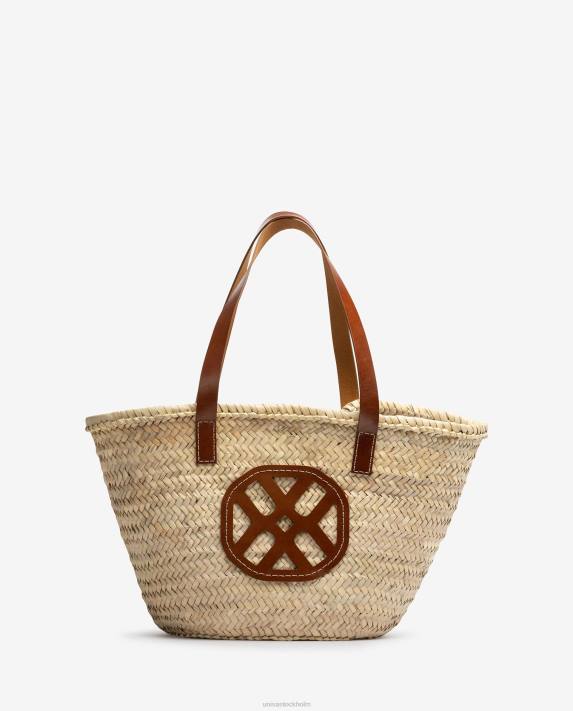 Unisa kvinnor brun medium flätad korg med läderhandtag och logotyp 06DT1098