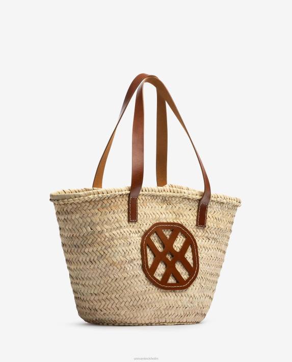 Unisa kvinnor brun medium flätad korg med läderhandtag och logotyp 06DT1098