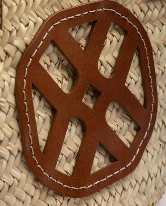 Unisa kvinnor brun medium flätad korg med läderhandtag och logotyp 06DT1098