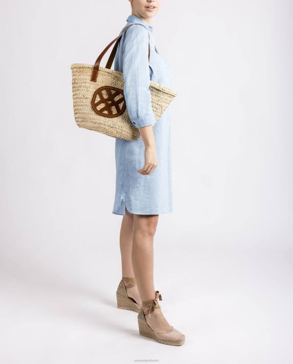 Unisa kvinnor brun medium flätad korg med läderhandtag och logotyp 06DT1098