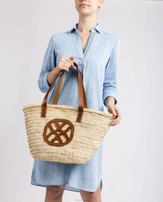 Unisa kvinnor brun medium flätad korg med läderhandtag och logotyp 06DT1098