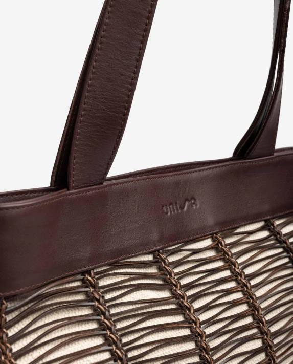 Unisa kvinnor brun stor handväska i tyg och läder 06DT1108