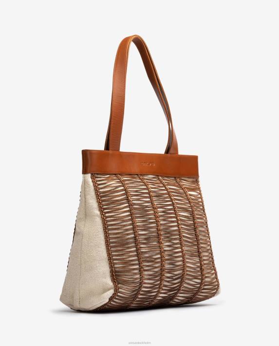 Unisa kvinnor brun stor handväska i tyg och läder 06DT1110