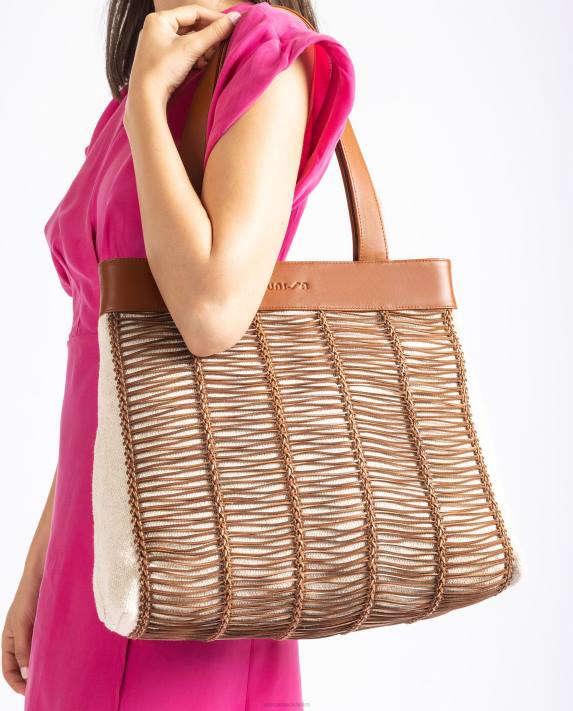 Unisa kvinnor brun stor handväska i tyg och läder 06DT1110