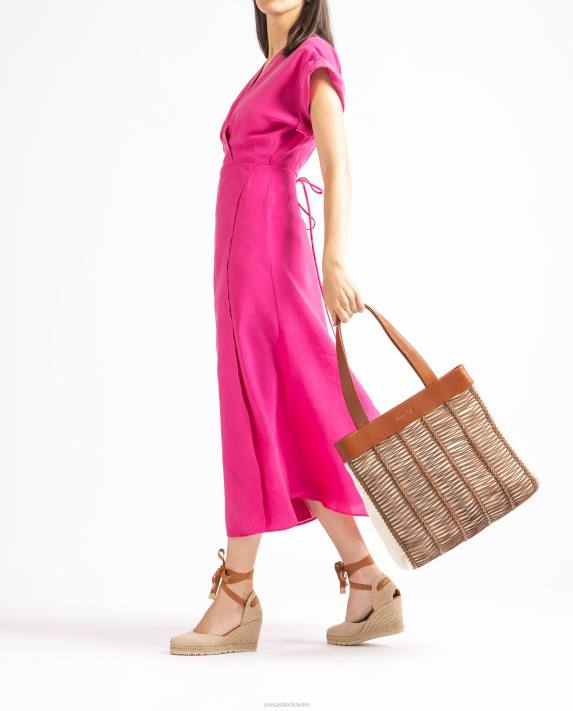 Unisa kvinnor brun stor handväska i tyg och läder 06DT1110