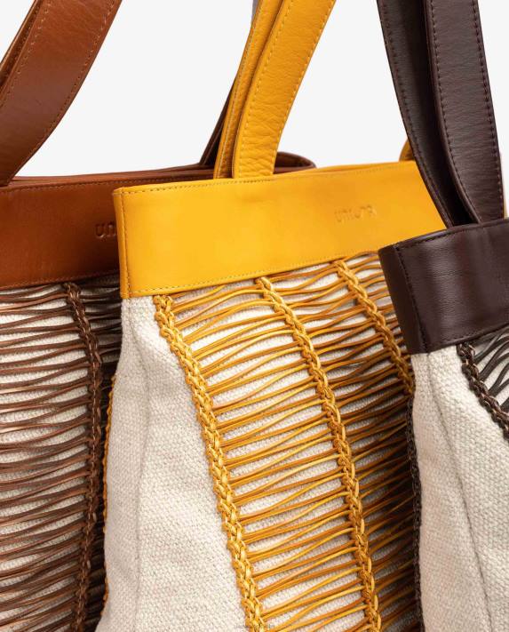 Unisa kvinnor brun stor handväska i tyg och läder 06DT1110