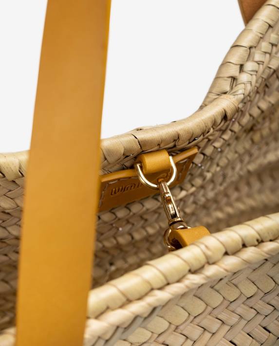 Unisa kvinnor gul medium flätad korg med läderhandtag och logotyp 06DT1097