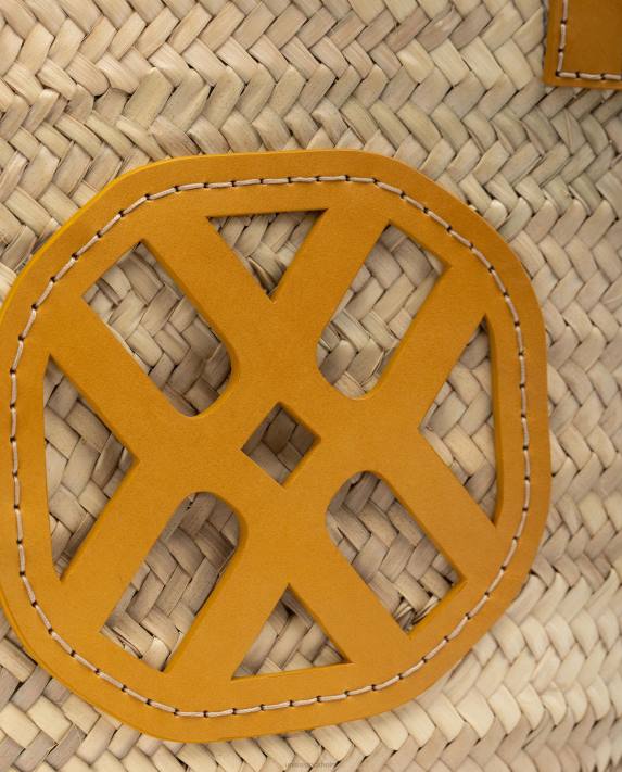 Unisa kvinnor gul medium flätad korg med läderhandtag och logotyp 06DT1097