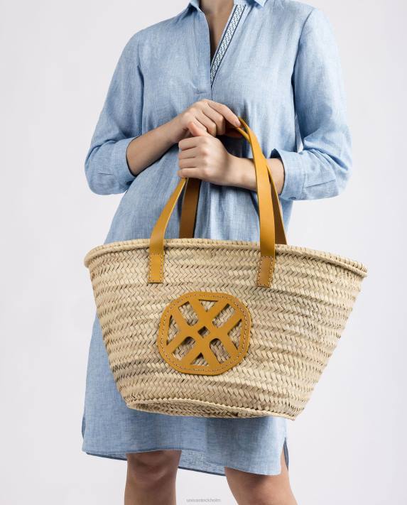 Unisa kvinnor gul medium flätad korg med läderhandtag och logotyp 06DT1097