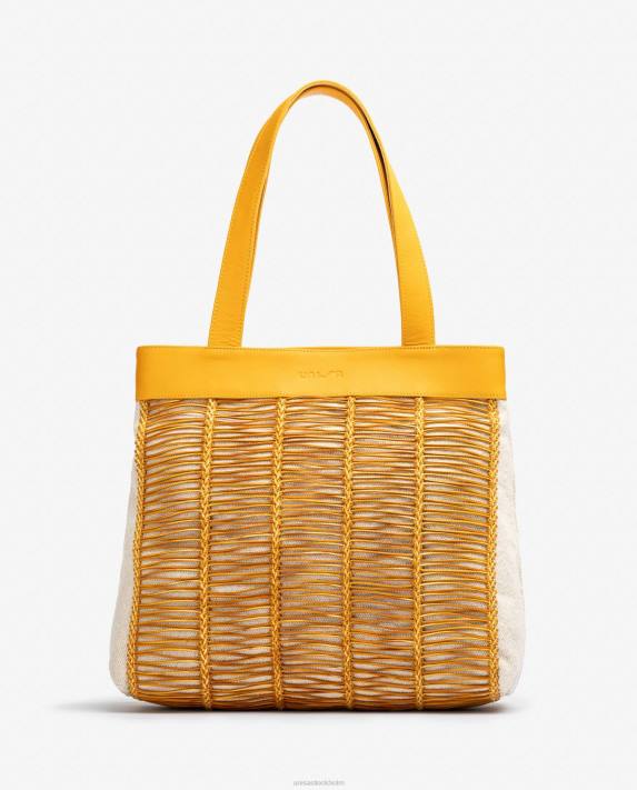 Unisa kvinnor gul stor handväska i tyg och läder 06DT1109