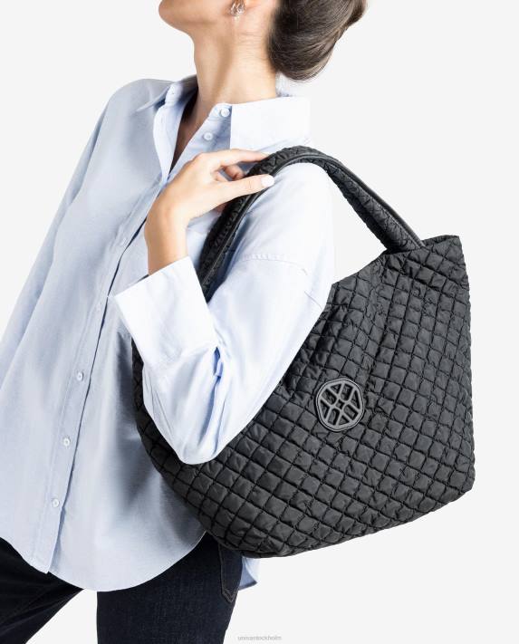 Unisa kvinnor svart stor väska av quiltat tyg 06DT1134