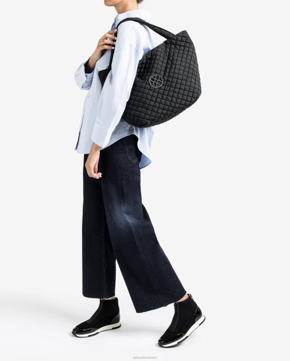 Unisa kvinnor svart stor väska av quiltat tyg 06DT1134