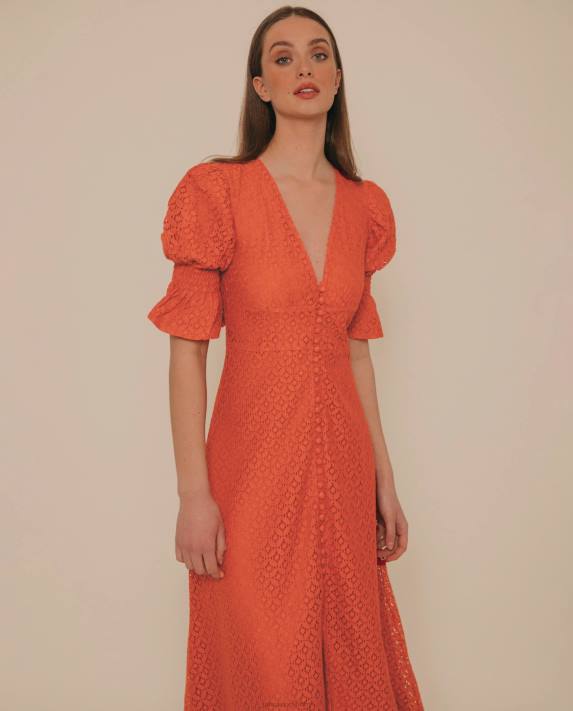 Unisa kvinnor orange nyanserad midiklänning i spets 06DT1259
