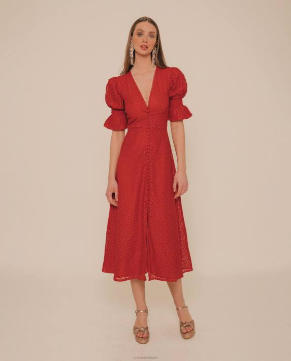 Unisa kvinnor röd nyanserad midiklänning i spets 06DT1258
