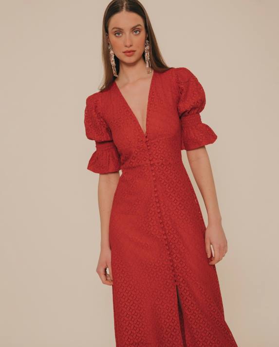 Unisa kvinnor röd nyanserad midiklänning i spets 06DT1258