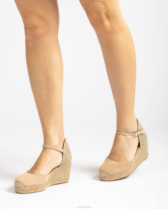 Unisa kvinnor beige d'orsay fotledsrem espadrille i mocka 06DT730
