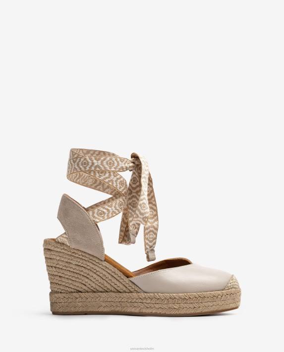 Unisa kvinnor beige espadrille i läder med knytband 06DT784