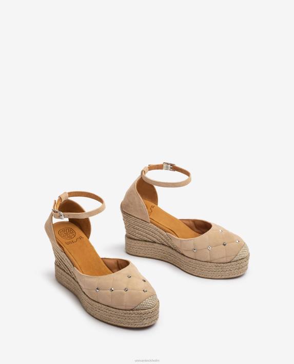 Unisa kvinnor beige espadrille i mocka med quiltad effekt 06DT754