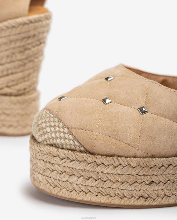 Unisa kvinnor beige espadrille i mocka med quiltad effekt 06DT754