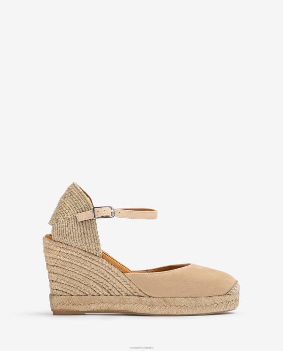 Unisa kvinnor beige espadrille i mocka med raffiaklack 06DT485