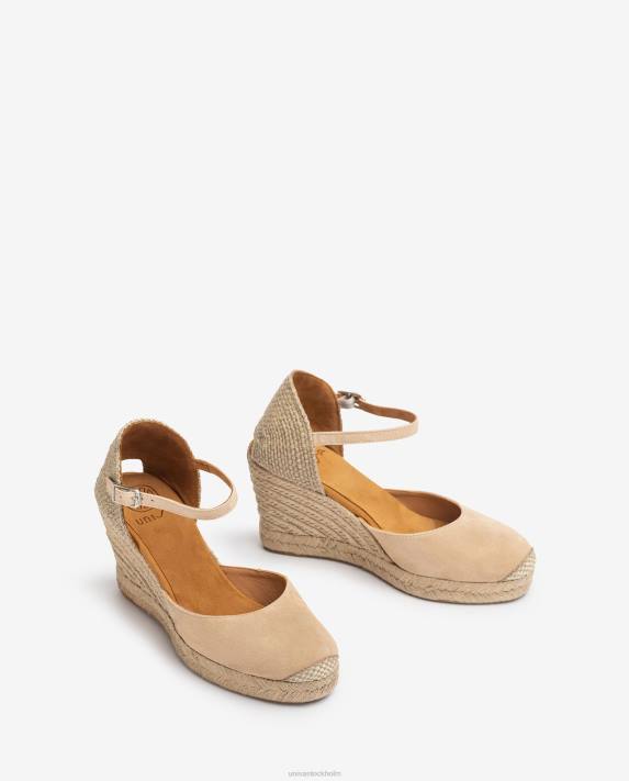 Unisa kvinnor beige espadrille i mocka med raffiaklack 06DT485