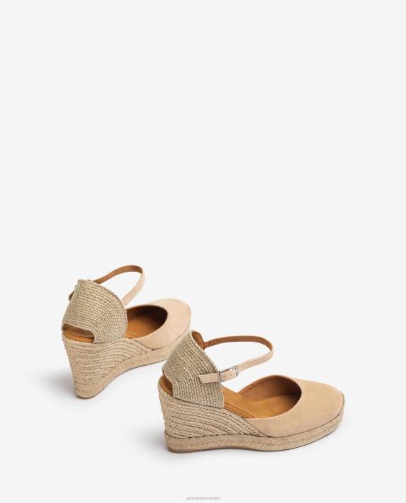 Unisa kvinnor beige espadrille i mocka med raffiaklack 06DT485