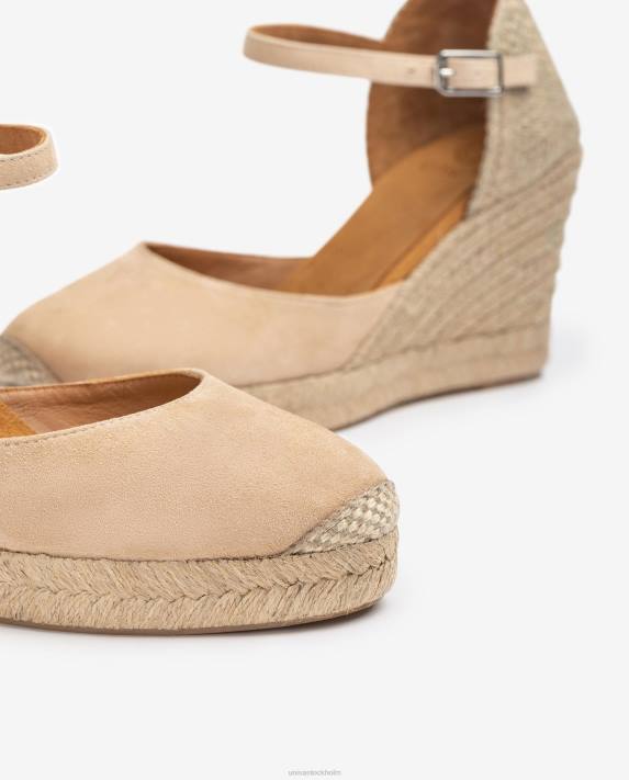 Unisa kvinnor beige espadrille i mocka med raffiaklack 06DT485