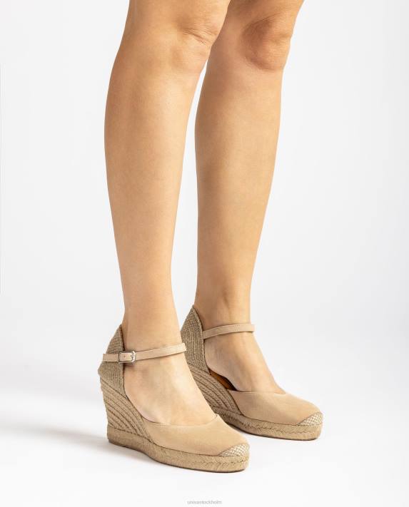 Unisa kvinnor beige espadrille i mocka med raffiaklack 06DT485