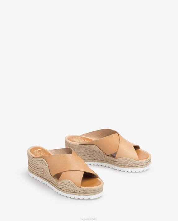Unisa kvinnor beige espadrille med breda korsband 06DT697