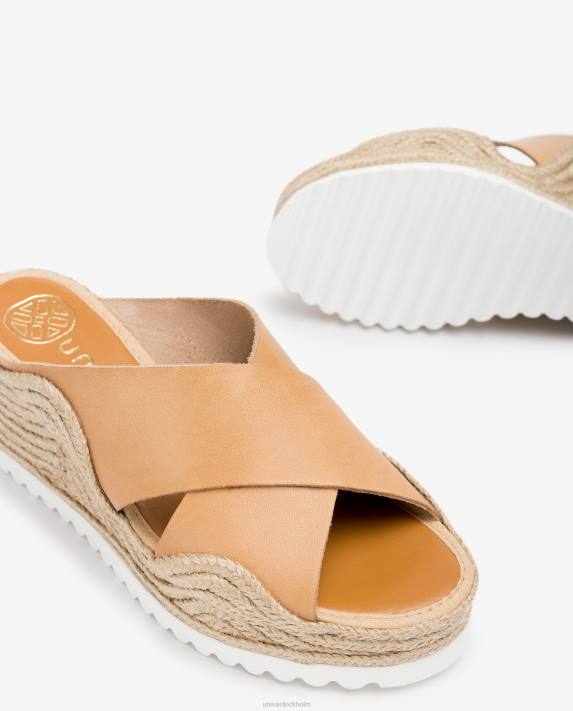 Unisa kvinnor beige espadrille med breda korsband 06DT697