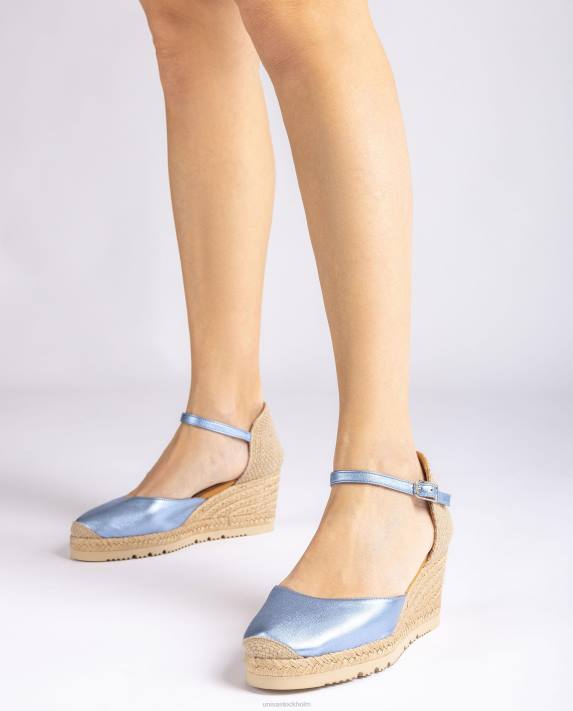Unisa kvinnor blå espadrille med metallic effekt d\'orsay ankelrem 06DT714