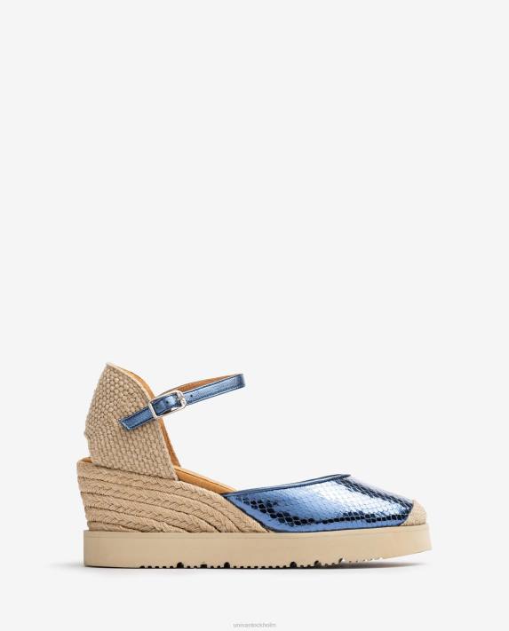Unisa kvinnor blå espadrille med metallic effekt d'orsay ankelrem 06DT715