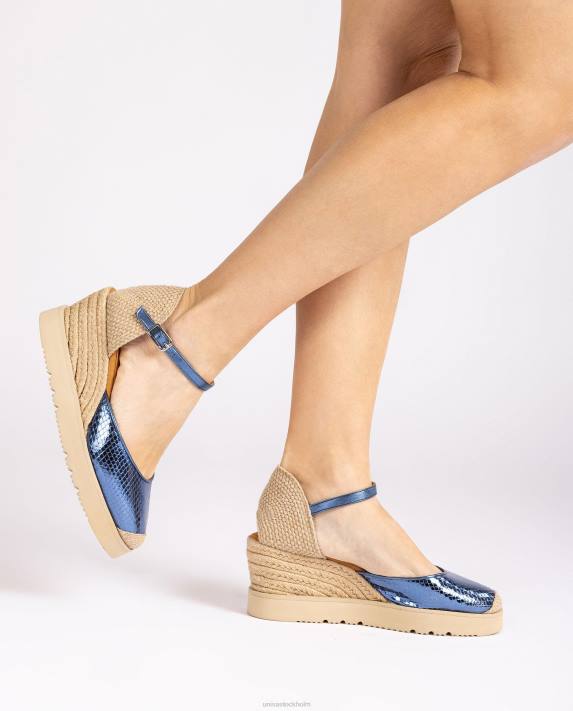 Unisa kvinnor blå espadrille med metallic effekt d\'orsay ankelrem 06DT715