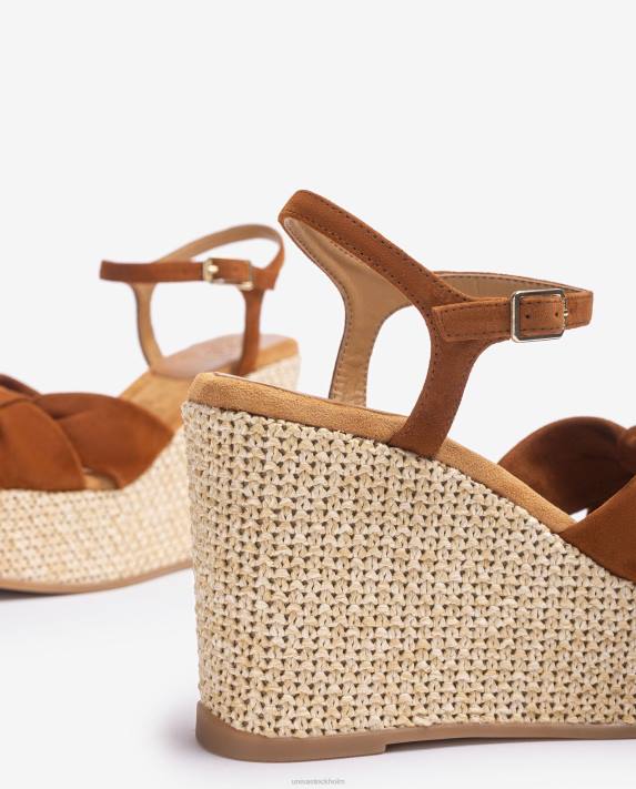 Unisa kvinnor brun högkilad sandal med knutkant 06DT458