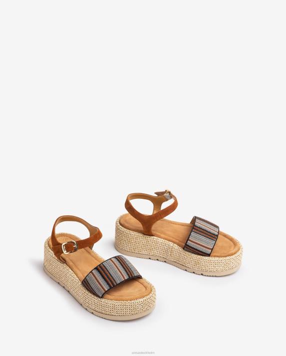 Unisa kvinnor brun sandal med ett brett flerfärgsband 06DT102