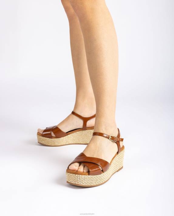 Unisa kvinnor brun sandal med raffia blockklack 06DT162