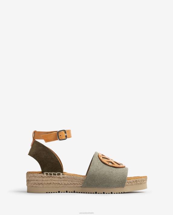 Unisa kvinnor grön jute sandal med monogram 06DT725