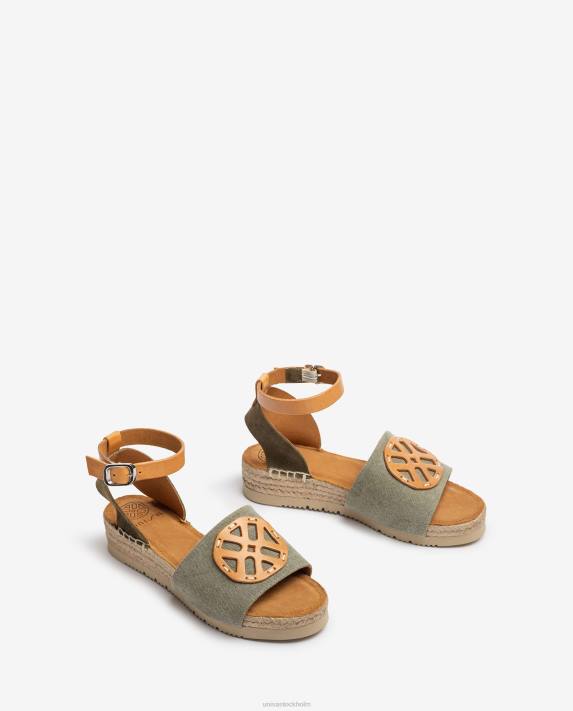Unisa kvinnor grön jute sandal med monogram 06DT725