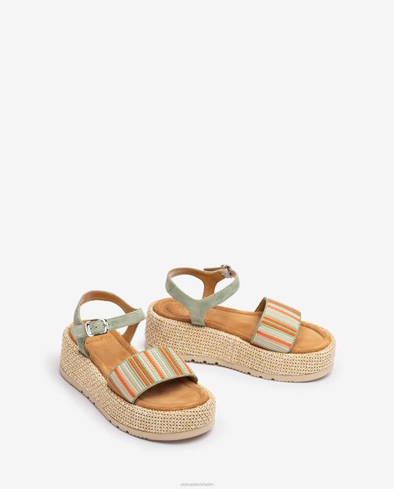 Unisa kvinnor grön sandal med ett brett flerfärgsband 06DT103
