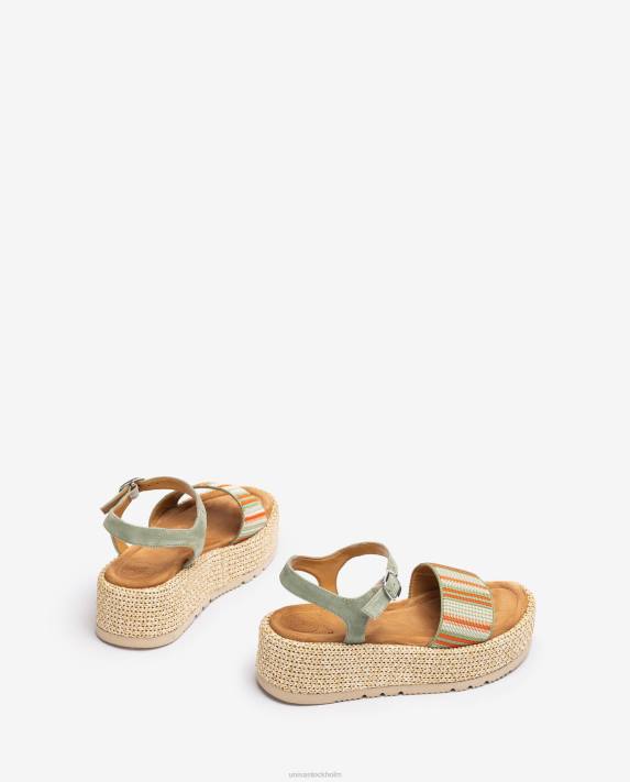 Unisa kvinnor grön sandal med ett brett flerfärgsband 06DT103