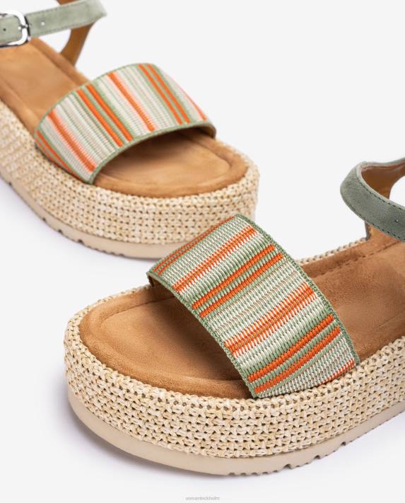 Unisa kvinnor grön sandal med ett brett flerfärgsband 06DT103