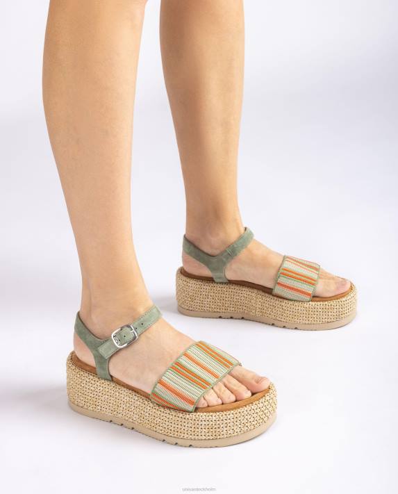 Unisa kvinnor grön sandal med ett brett flerfärgsband 06DT103