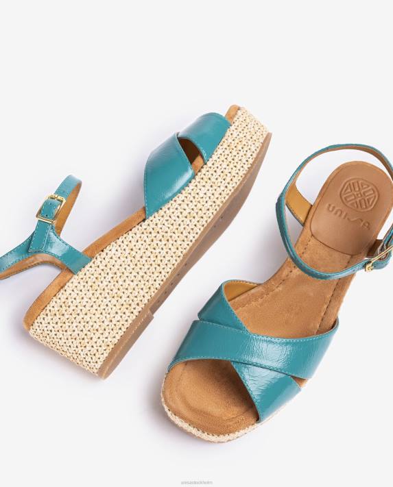 Unisa kvinnor grön sandal med raffia blockklack 06DT161