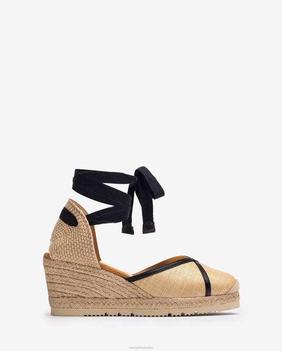 Unisa kvinnor graciös espadrille tillverkad i raffia och läder 06DT1320